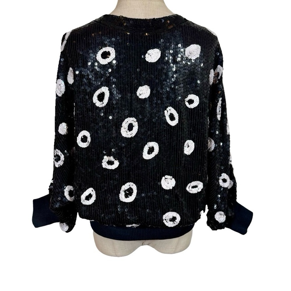 True Vintage 80s Sequin Beaded Tiger Top Dress Black Silk Batwing Sleeve - Picture 7 of 9